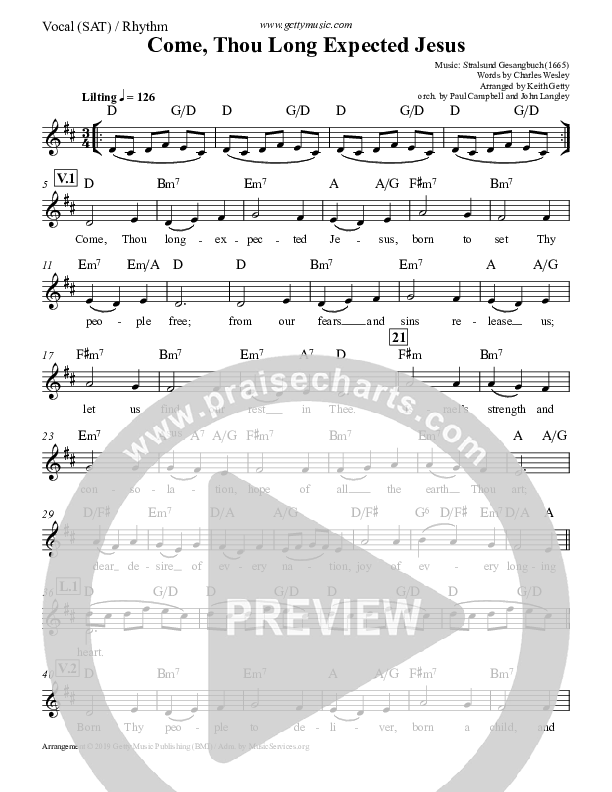 Come Thou Long Expected Jesus Rhythm/Vocal (Keith & Kristyn Getty)