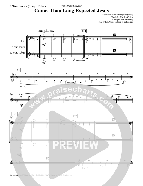 Come Thou Long Expected Jesus Trombone 1/2/3 (Keith & Kristyn Getty)