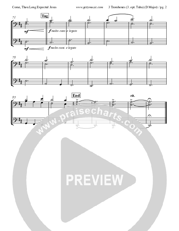 Come Thou Long Expected Jesus Trombone 1/2/3 (Keith & Kristyn Getty)
