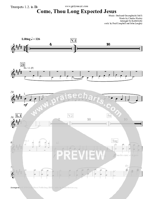 Come Thou Long Expected Jesus Brass Pack (Keith & Kristyn Getty)