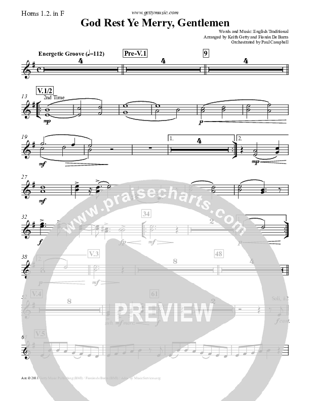 God Rest Ye Merry Gentlemen French Horn 1/2 (Keith & Kristyn Getty)