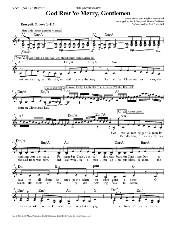 God Rest Ye Merry Gentlemen Lead Sheet (SAT) (Keith & Kristyn Getty)