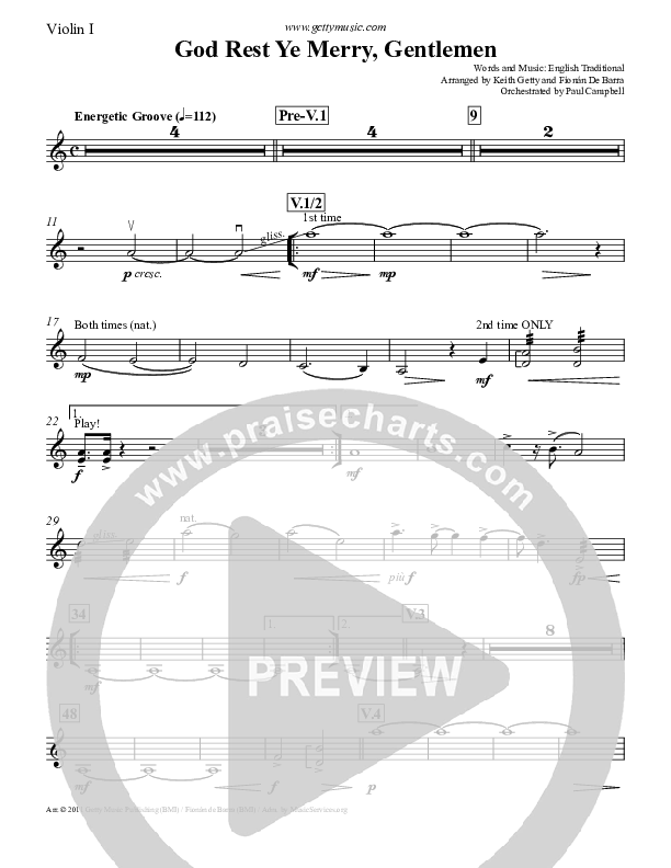 God Rest Ye Merry Gentlemen Violin 1 (Keith & Kristyn Getty)