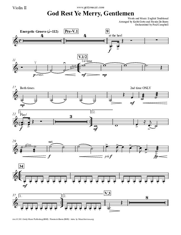 God Rest Ye Merry Gentlemen Violin 2 (Keith & Kristyn Getty)
