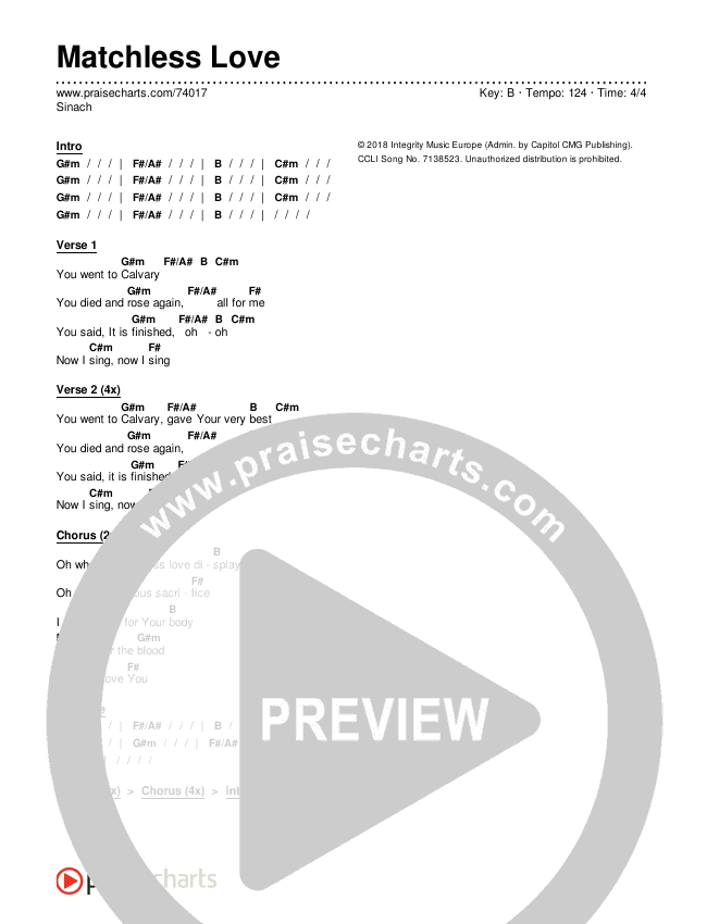 Matchless Love Chords & Lyrics (Sinach)