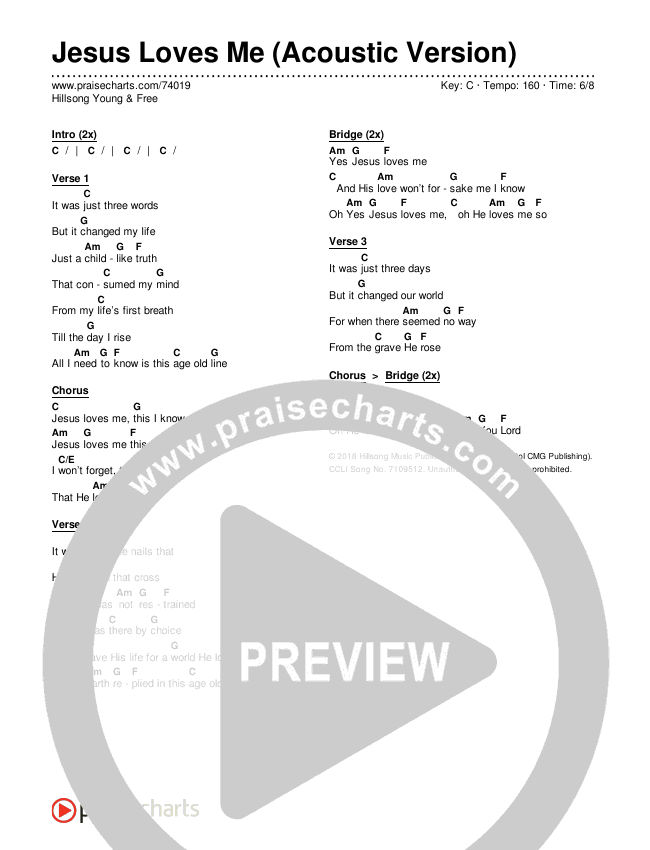 Jesus Loves Me (Acoustic) Chords & Lyrics (Hillsong Young & Free)