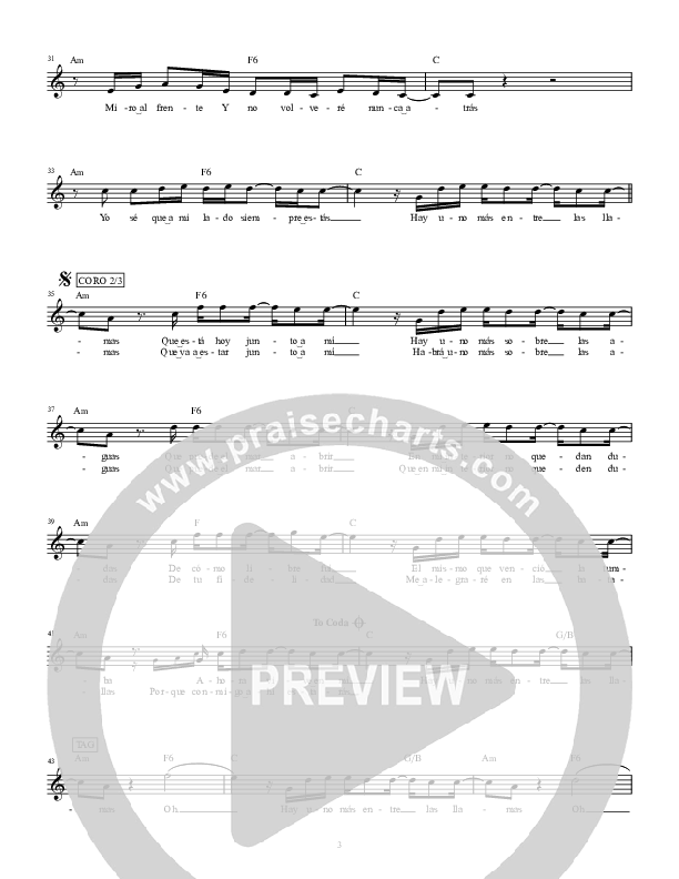 Entre Las Llamas (Another In The Fire) Lead Sheet (Hillsong en Espanol)