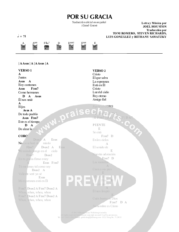 Por Su Gracia (Good Grace) Chord Chart (Hillsong en Espanol)