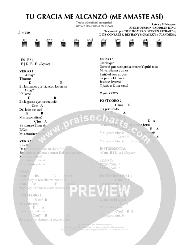 Tu Gracia Me Alcanzo (Me Amaste Asi) (Whole Heart (Hold Me Now)) Chord Chart (Hillsong en Espanol)