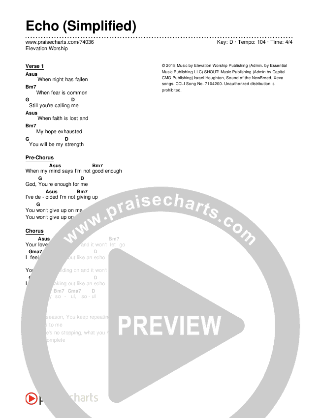 Echo (Simplified) Chord Chart (Elevation Worship)