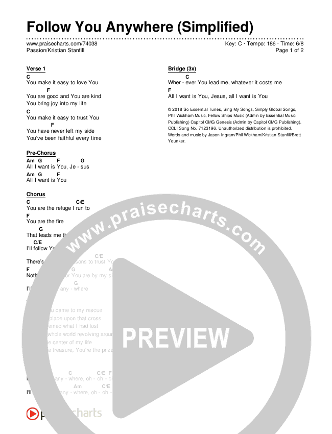 Follow You Anywhere (Simplified) Chord Chart (Passion / Kristian Stanfill)