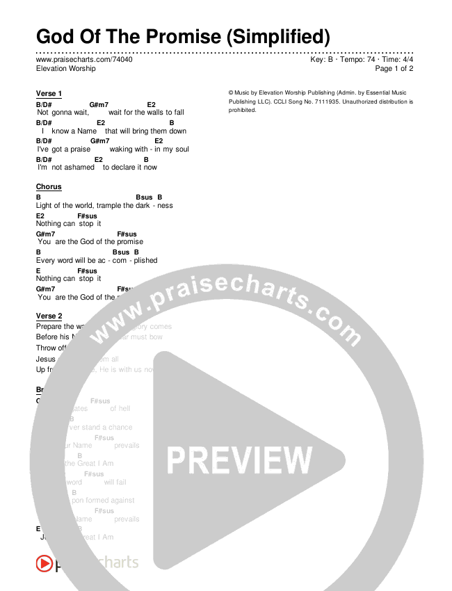 God Of The Promise (Simplified) Chord Chart (Elevation Worship)