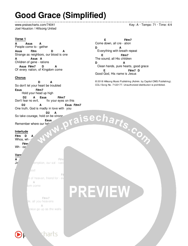 Good Grace (Simplified) Chord Chart (Hillsong UNITED / Joel Houston)