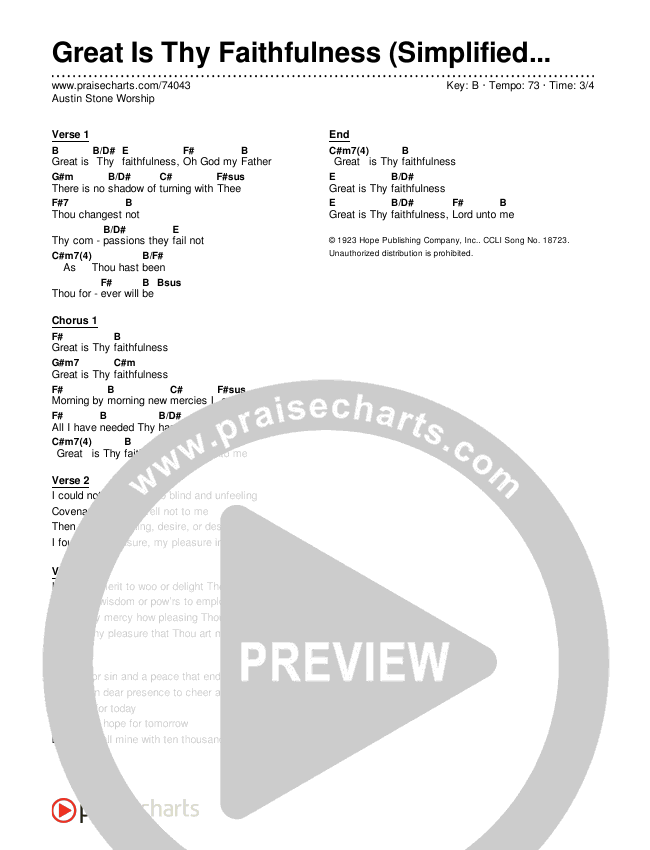 Great Is Thy Faithfulness (Simplified) Chord Chart (Austin Stone Worship)