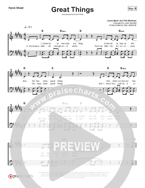 Great Things (Simplified) Hymn Sheet (Phil Wickham)