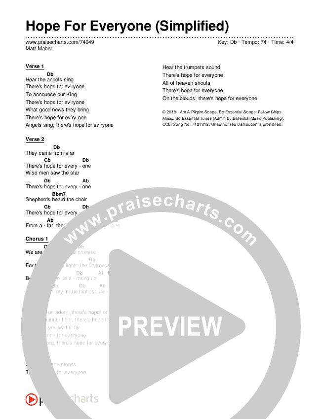 Hope For Everyone (Simplified) Chord Chart (Matt Maher)