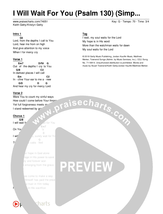 I Will Wait For You (Psalm 130) (Simplified) Chord Chart (Keith & Kristyn Getty)