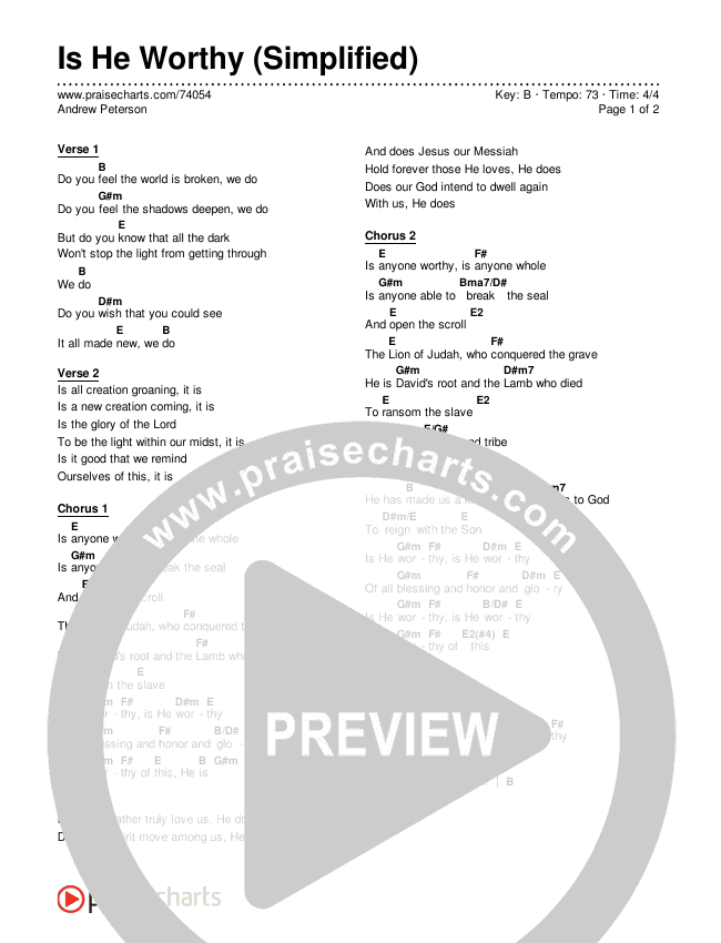 Is He Worthy (Simplified) Chord Chart (Andrew Peterson)