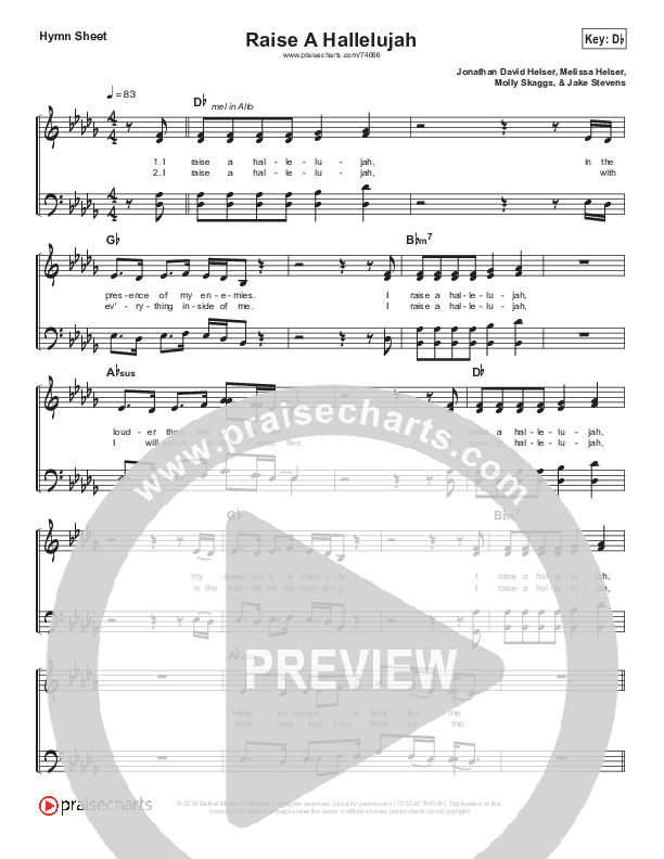 Raise A Hallelujah (Simplified) Hymn Sheet (Bethel Music / Melissa Helser / Jonathan David Helser)