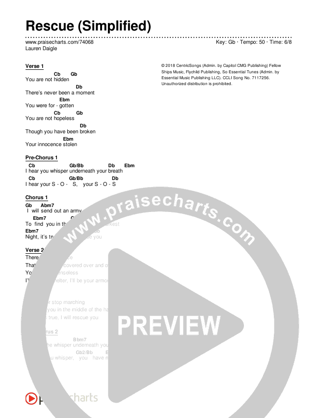 Rescue (Simplified) Chord Chart (Lauren Daigle)