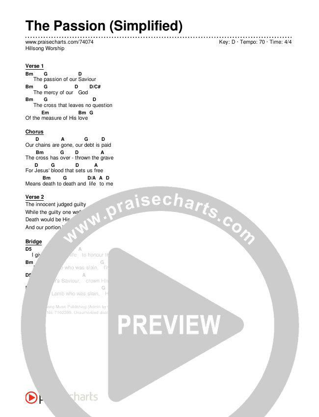The Passion (Simplified) Chord Chart (Hillsong Worship)