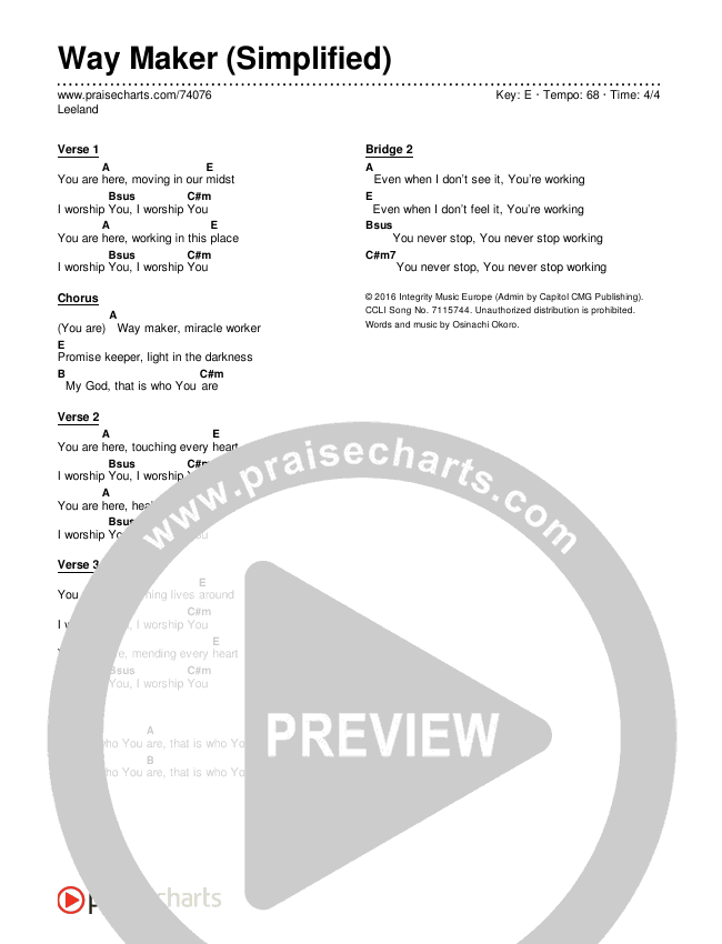 Way Maker (Simplified) Chord Chart (Leeland)