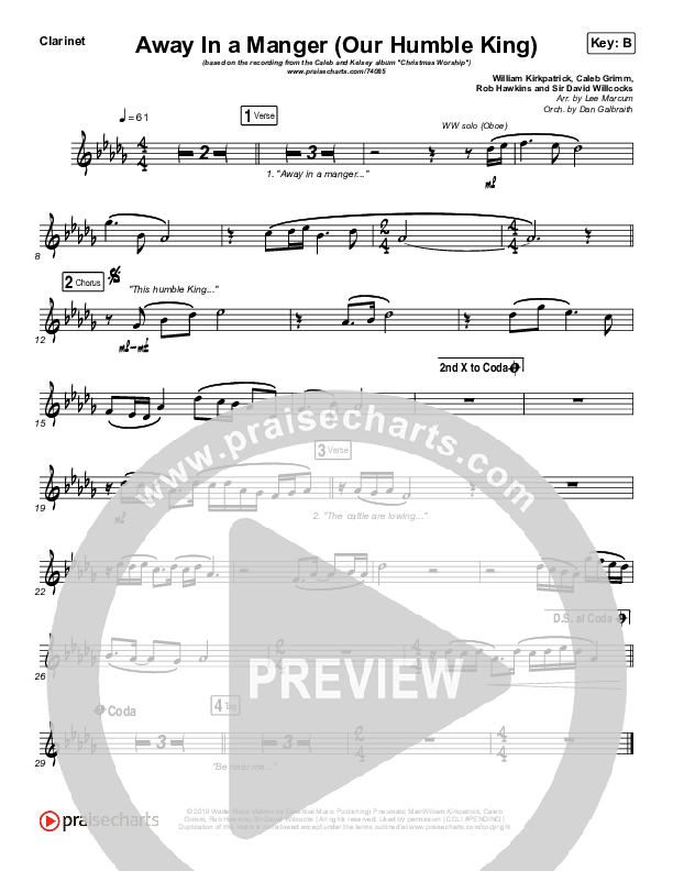 Away In A Manger (Our Humble King) Clarinet (Caleb & Kelsey)