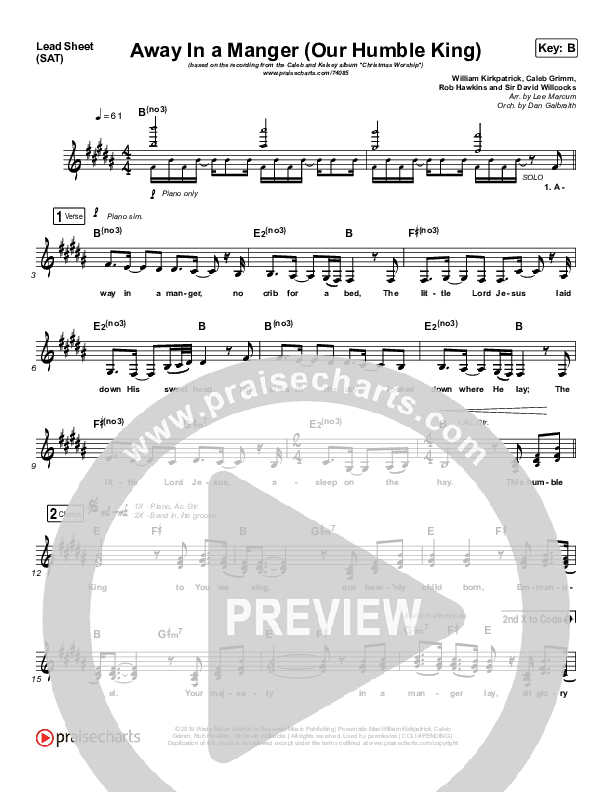 Away In A Manger (Our Humble King) Lead Sheet (SAT) (Caleb & Kelsey)