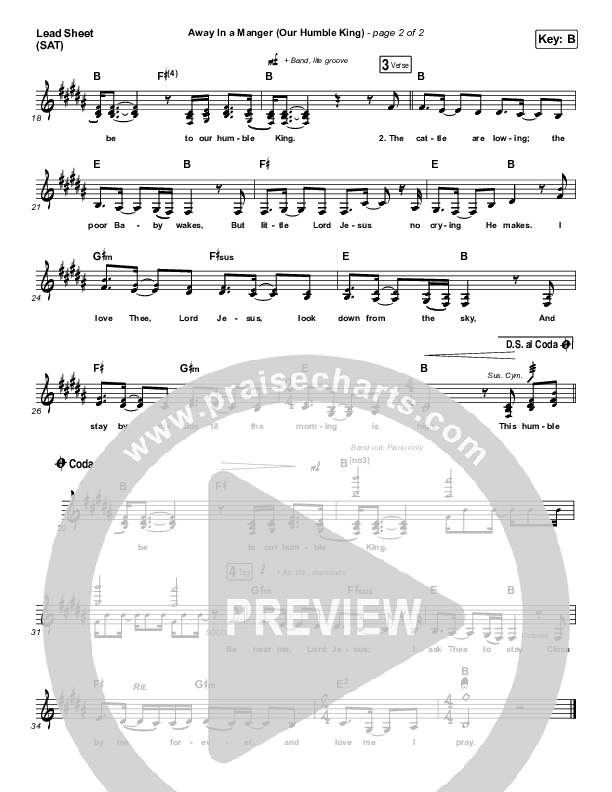 Away In A Manger (Our Humble King) Lead Sheet (SAT) (Caleb & Kelsey)