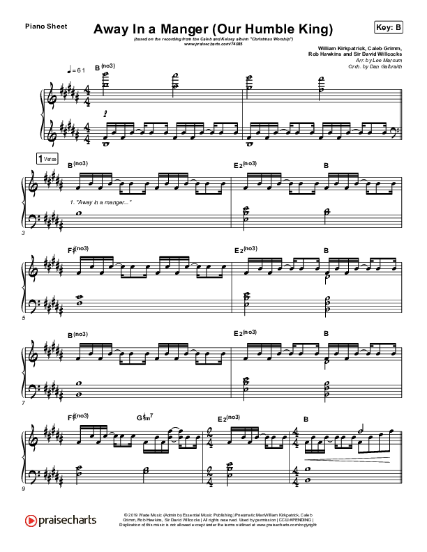 Away In A Manger (Our Humble King) Piano Sheet (Caleb & Kelsey)