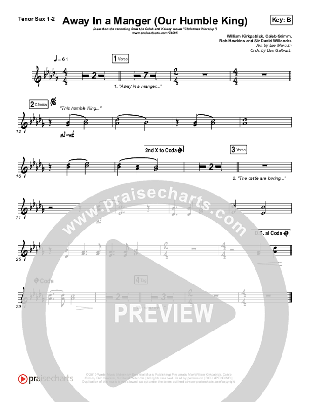 Away In A Manger (Our Humble King) Tenor Sax 1/2 (Caleb & Kelsey)