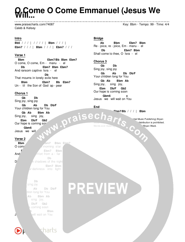 O Come O Come Emmanuel (Jesus We Will Wait On You) Chords & Lyrics (Caleb & Kelsey)
