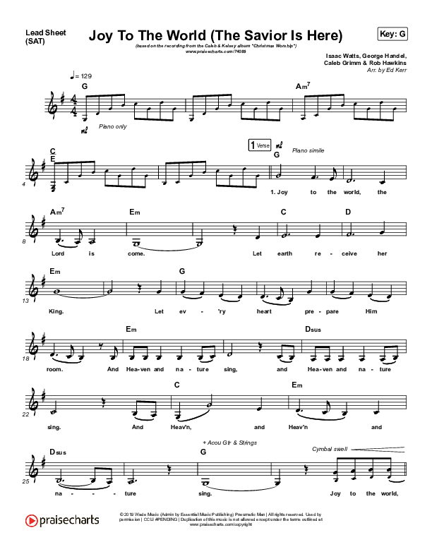 Joy To The World (The Savior Is Here)  Lead Sheet (SAT) (Caleb & Kelsey)
