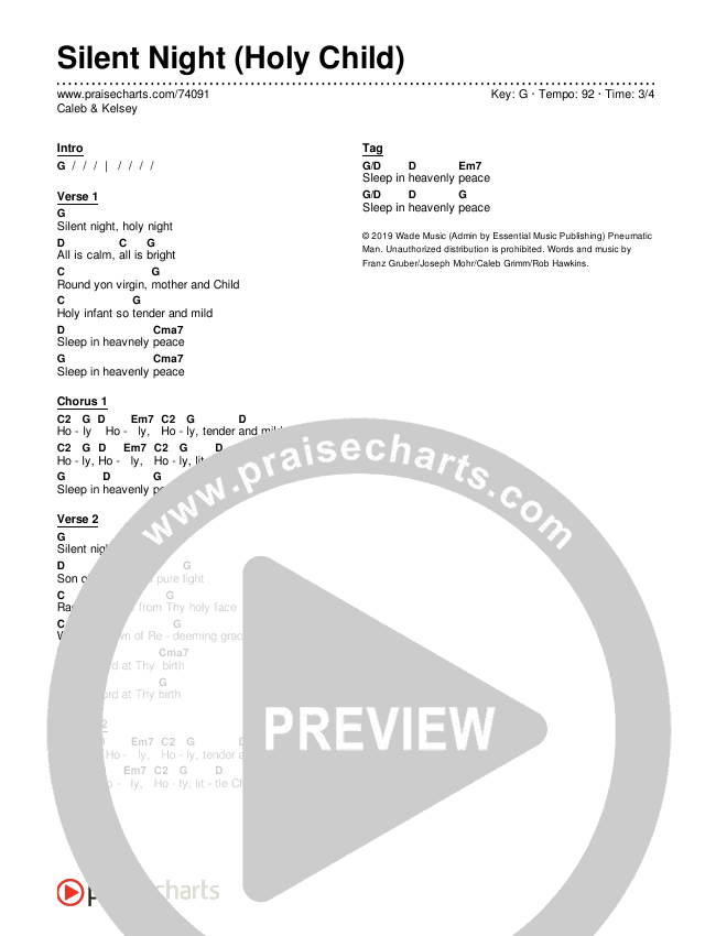 Silent Night (Holy Child) Chords & Lyrics (Caleb & Kelsey)