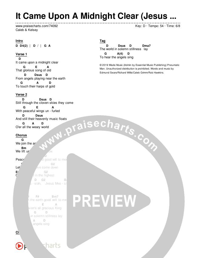 It Came Upon A Midnight Clear (Jesus Messiah) Chords & Lyrics (Caleb & Kelsey)
