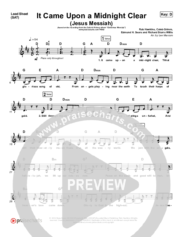 It Came Upon A Midnight Clear (Jesus Messiah) Lead Sheet (SAT) (Caleb & Kelsey)