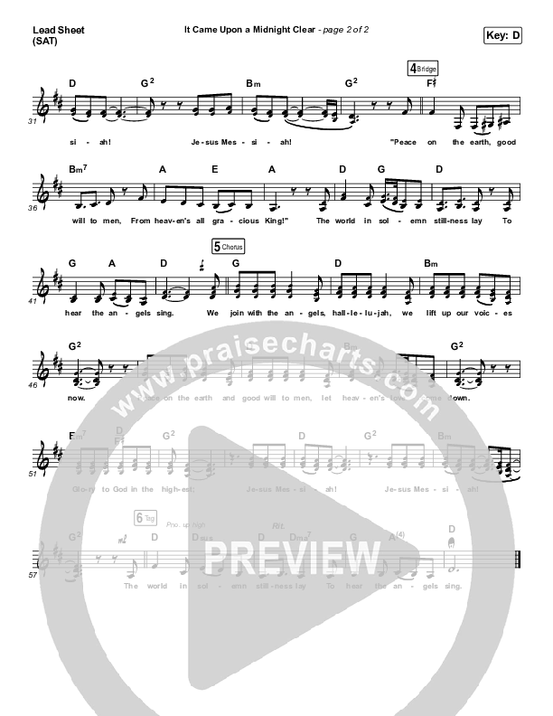 It Came Upon A Midnight Clear (Jesus Messiah) Lead Sheet (SAT) (Caleb & Kelsey)
