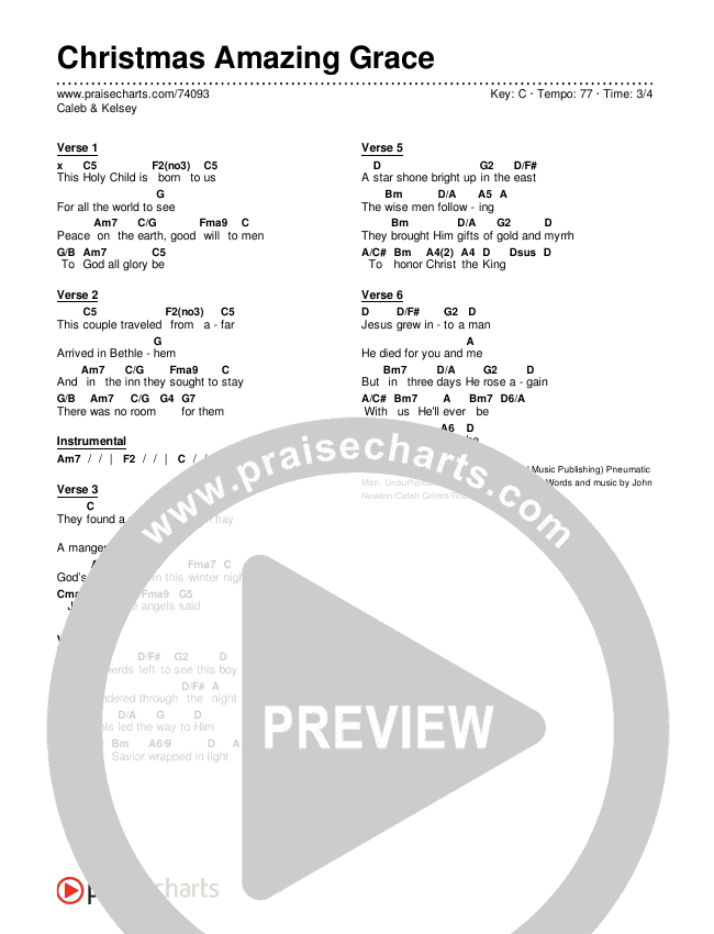 Christmas Amazing Grace Chords & Lyrics (Caleb & Kelsey)