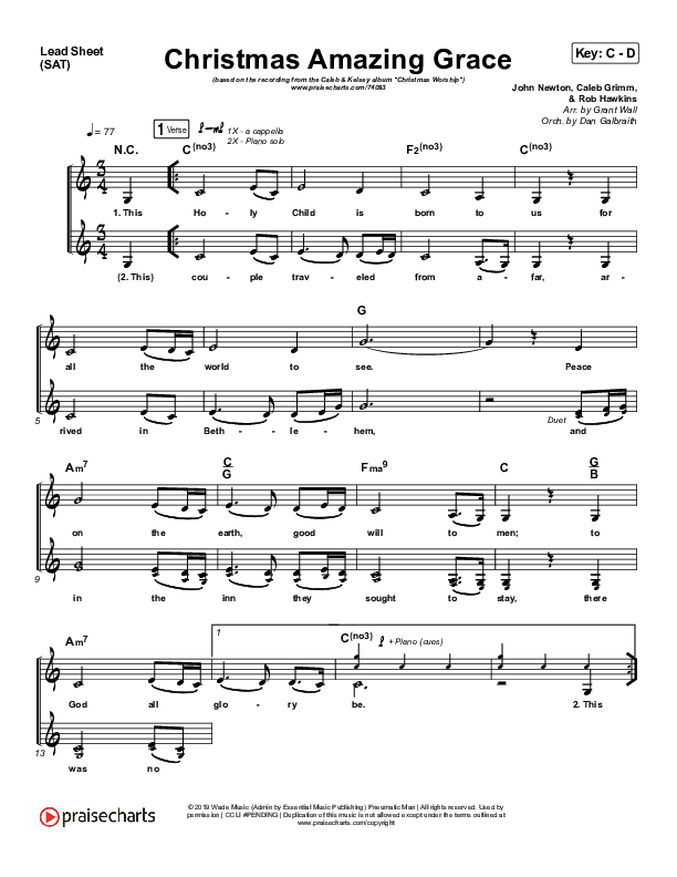 Christmas Amazing Grace Lead Sheet (SAT) (Caleb & Kelsey)