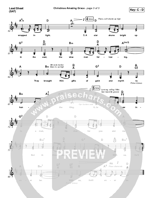 Christmas Amazing Grace Lead Sheet (SAT) (Caleb & Kelsey)