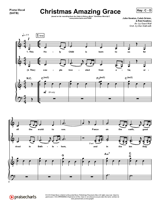 Christmas Amazing Grace Sheet Music PDF (Caleb & Kelsey) - PraiseCharts
