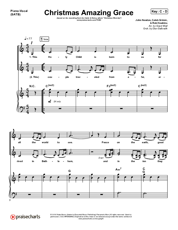 Christmas Amazing Grace Piano/Vocal (SATB) (Caleb & Kelsey)