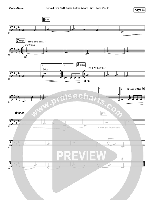 Behold Him (with O Come Let Us Adore Him) Cello/Bass (Paul Baloche)