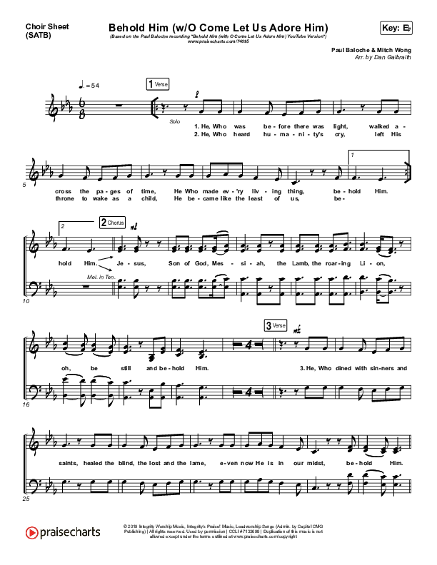 Behold Him (with O Come Let Us Adore Him) Choir Sheet (SATB) (Paul Baloche)