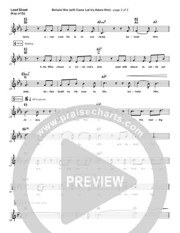 Behold Him (with O Come Let Us Adore Him) Lead Sheet (Melody) (Paul Baloche)