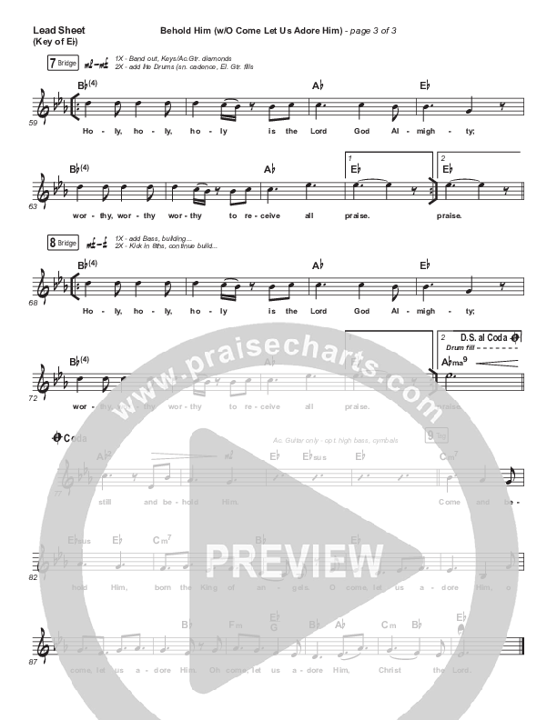 Behold Him (with O Come Let Us Adore Him) Lead Sheet (Melody) (Paul Baloche)