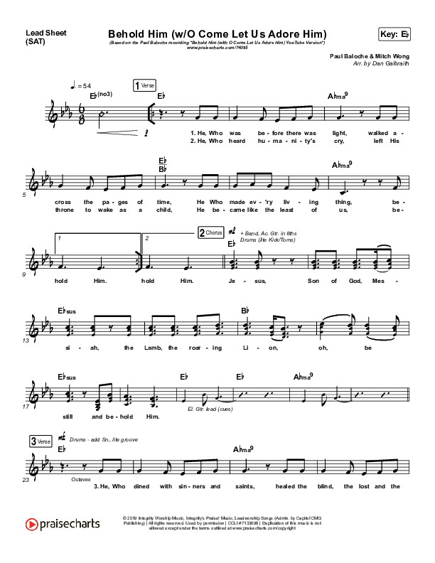 Behold Him (with O Come Let Us Adore Him) Lead Sheet (SAT) (Paul Baloche)