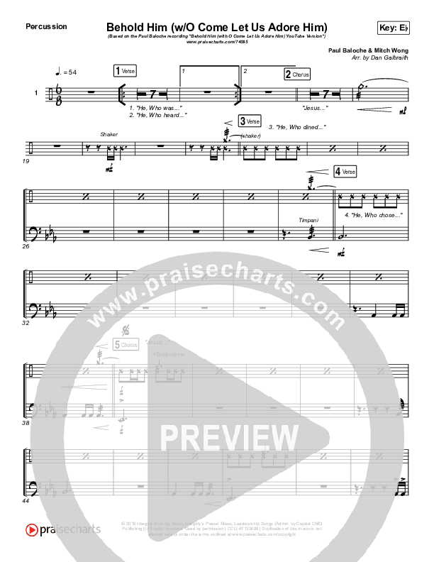 Behold Him (with O Come Let Us Adore Him) Percussion (Paul Baloche)