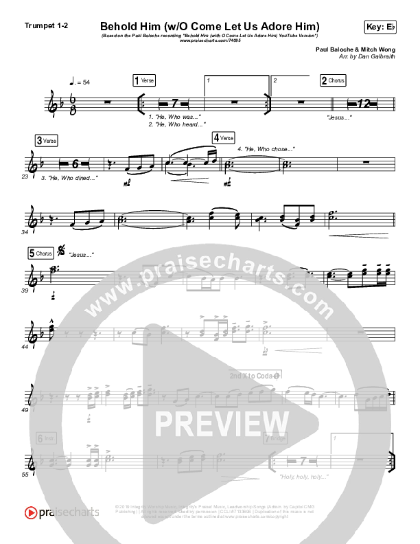 Behold Him (with O Come Let Us Adore Him) Trumpet 1,2 (Paul Baloche)