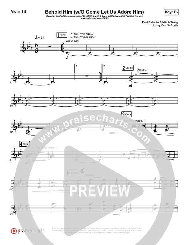 Behold Him (with O Come Let Us Adore Him) Violin 1/2 (Paul Baloche)